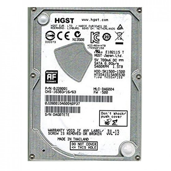 1.5TB, HGST Travelstar 5K1500, 2.5, 5400 RPM, 9.5mm HDD 1.5TB, HGST Travelstar 5K1500, 2.5, 5400 RPM, 9.5mm HDD