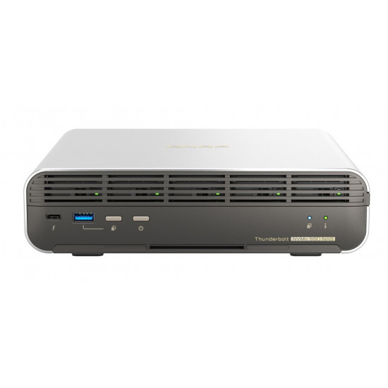 5-bay QNAP All-Flash NASbook; Intel Core i3-1320PE 8C(4P+4E)/12T up to 4.50GHz, onboard 12GB RAM (not expandable), 5 x E1.S up to 15mm ( or 5 x M.2 2280 PCIe w/ QDA-E1SM ), 1 x 10GBASE-T + 1 x 2.5GbE, 1 x HDMI 1.4b, 2 x USB 3.2 Gen2 Type-A + 1 x USB 2.0, 2 x Thunderbolt 4 5-bay QNAP All-Flash NASbook; Intel Core i3-1320PE 8C(4P+4E)/12T up to 4.50GHz, onboard 12GB RAM (not expandable), 5 x E1.S up to 15mm ( or 5 x M.2 2280 PCIe w/ QDA-E1SM ), 1 x 10GBASE-T + 1 x 2.5GbE, 1 x HDMI 1.4b, 2 x USB 3.2 Gen2 Type-A + 1 x USB 2.0, 2 x Thunderbolt 4