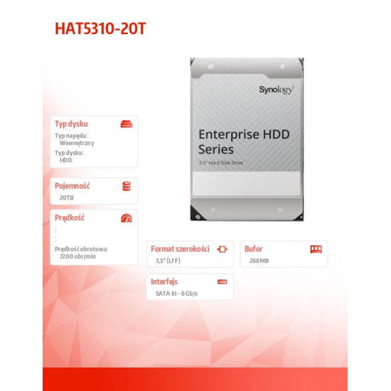 Dysk HDD SATA 3,5 20TB 512e 6Gb/s 7,2k HAT5310-20T 5Y Dysk HDD SATA 3,5 20TB 512e 6Gb/s 7,2k HAT5310-20T 5Y