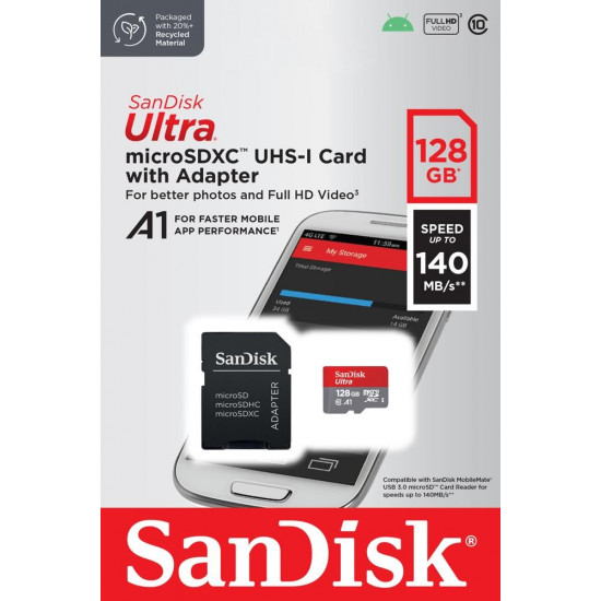 Ultra microSDXC card 128GB 140MB/s A1 + Adapter SD Ultra microSDXC card 128GB 140MB/s A1 + Adapter SD