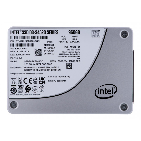 SSD Solidigm (Intel) S4520 960GB SATA 2.5 SSDSC2KB960GZ01 (DWPD up to 3) SSD Solidigm (Intel) S4520 960GB SATA 2.5 SSDSC2KB960GZ01 (DWPD up to 3)