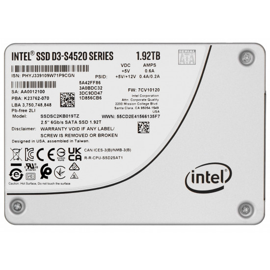 SSD Solidigm (Intel) S4520 1.92TB SATA 2.5 SSDSC2KB019TZ01 (DWPD up to 3) SSD Solidigm (Intel) S4520 1.92TB SATA 2.5 SSDSC2KB019TZ01 (DWPD up to 3)