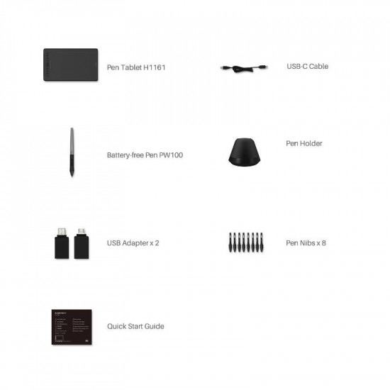 HUION H1161 graphic tablet 5080 lpi 279.4 x 174.6 mm USB Black HUION H1161 graphic tablet 5080 lpi 279.4 x 174.6 mm USB Black