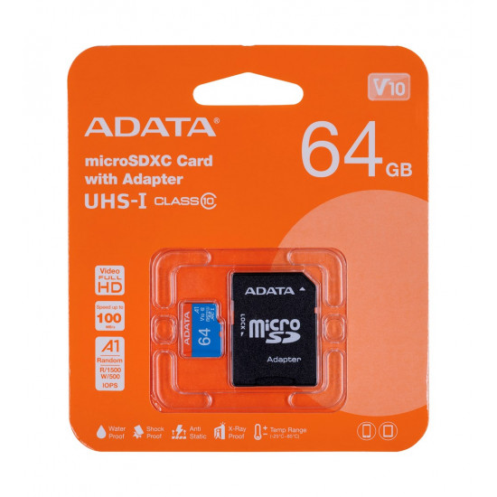 ADATA 64GB, microSDHC, Class 10 UHS-I ADATA 64GB, microSDHC, Class 10 UHS-I